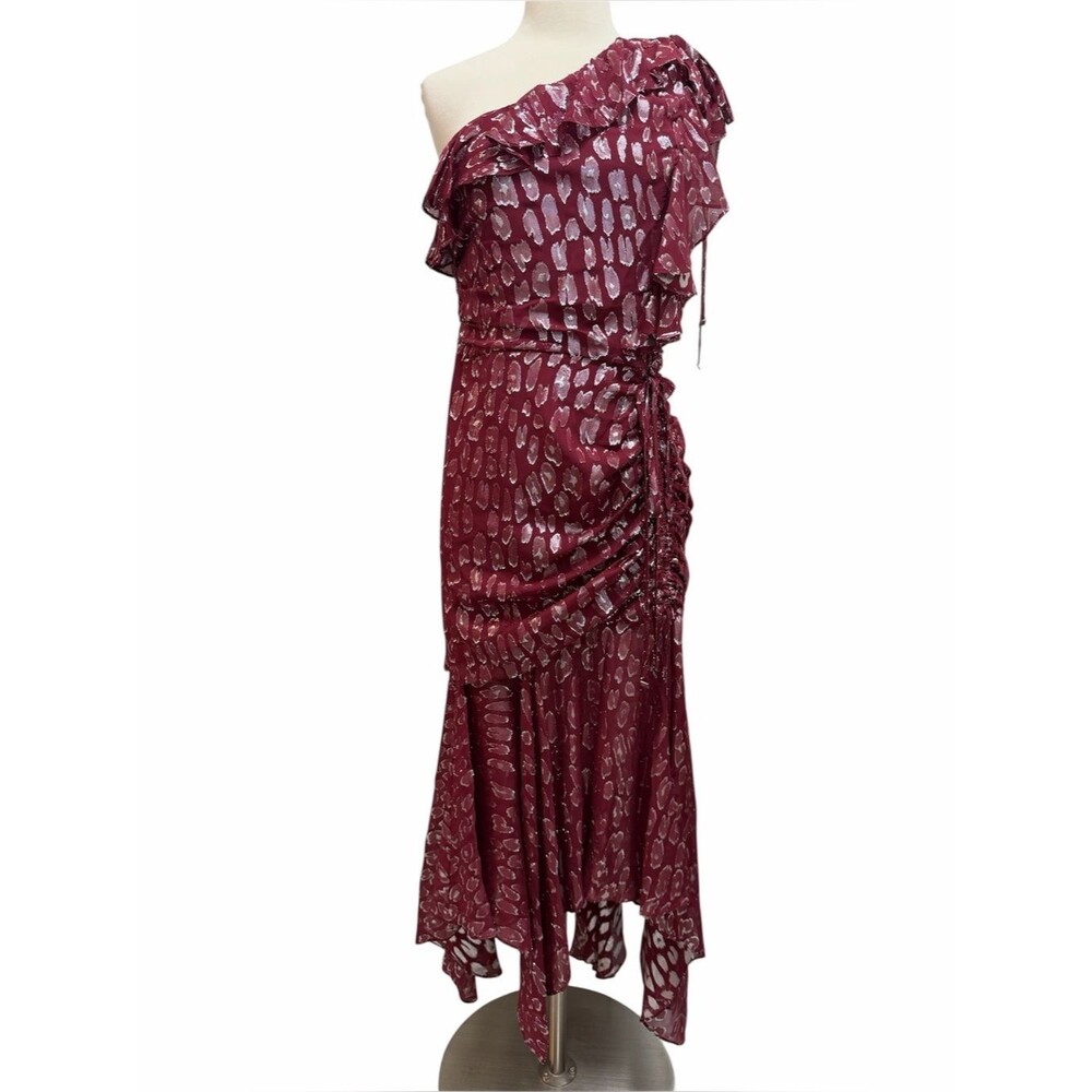 Veronica Beard Leighton Silk One Shoulder Dress Ruche Ruffle Ruched Size 8 - Picture 2 of 16